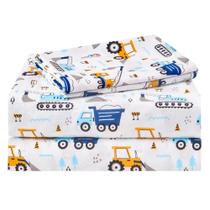 Conjunto de lençóis Lasoftan Kids Full Size com padrão de carro branco Conjunto de lençóis Lasoftan Kids Full Size com padrão de carro branco