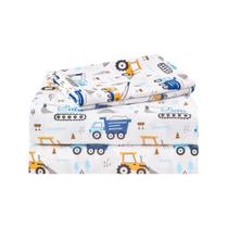 Conjunto de lençóis lasoftan Kids Twin Size 3 peças Blue Excavator Car Conjunto de lençóis lasoftan Kids Twin Size 3 peças Blue Excavator Car