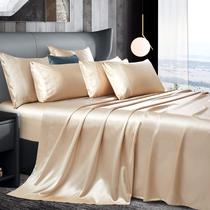 Conjunto de lençóis Manyshofu Beige Satin King Size 7 peças