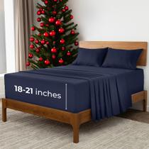 Conjunto de lençóis Mellanni Extra Deep em tamanho real azul marinho