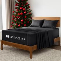 Conjunto de lençóis Mellanni Extra Deep Split King 5 PC Iconic Black Conjunto de lençóis Mellanni Extra Deep Split King 5 PC Iconic Black