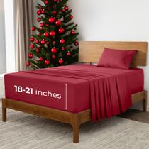 Conjunto de lençóis Mellanni Extra Deep Twin Brick Red Microfiber