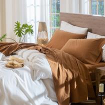 Conjunto de lençóis MooMee 100% algodão lavado e linho Like Queen