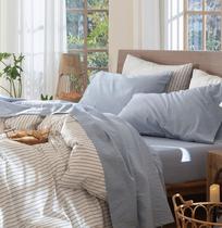 Conjunto de lençóis MooMee 100% algodão lavado e linho Queen Blue