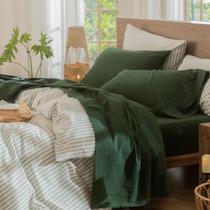 Conjunto de lençóis MooMee 100% algodão lavado, tipo Queen Green