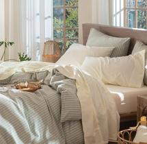 Conjunto de lençóis MooMee, algodão lavado, como Queen Cream White