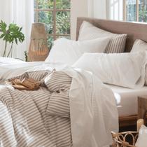 Conjunto de lençóis MooMee, algodão lavado e linho Like Off White King