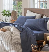 Conjunto de lençóis MooMee, algodão lavado, linho, como texturizado, azul, King