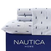 Conjunto de lençóis Nautica em tamanho real 100% algodão percal 200TC azul