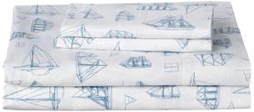 Conjunto de lençóis Nautica Whitewood Sail Blue Cotton Percale Queen