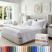 Conjunto de lençóis Pizuna Pure 100% algodão 400TC Twin XL tamanho branco Conjunto de lençóis Pizuna Pure 100% algodão 400TC Twin XL tamanho branco