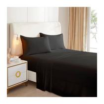 Conjunto de lençóis preto de 2 lugares (Queen), 144 fios (4 peças)