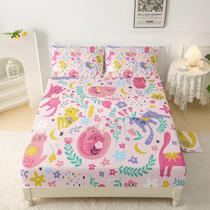 Conjunto de lençóis QOOMO Floral Cats Kids, lençóis, rosa, queen size
