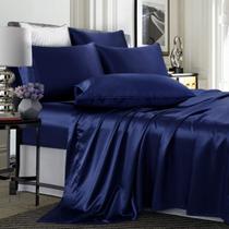 Conjunto de lençóis TREELY Satin, 6 peças, azul marinho, king size Conjunto de lençóis TREELY Satin, 6 peças, azul marinho, king size