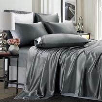 Conjunto de lençóis TREELY Satin 6 peças King Size Grey Conjunto de lençóis TREELY Satin 6 peças King Size Grey