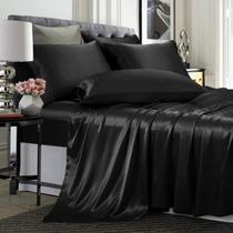 Conjunto de lençóis TREELY Satin, 6 peças, king size, preto Conjunto de lençóis TREELY Satin, 6 peças, king size, preto