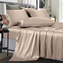 Conjunto de lençóis TREELY Satin de 6 peças King Size Taupe com bolso profundo Conjunto de lençóis TREELY Satin de 6 peças King Size Taupe com bolso profundo