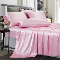 Conjunto de lençóis TREELY Satin King Size, 6 peças, bolso profundo rosa Conjunto de lençóis TREELY Satin King Size, 6 peças, bolso profundo rosa