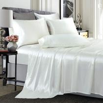 Conjunto de lençóis TREELY Satin Queen Size Ivory White 6 peças