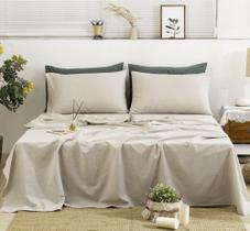 Conjunto de lençóis TUMEI 100% linho francês Queen Size, 4 peças, natural