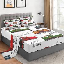 Conjunto de lençóis WeCozy Queen Size Retro Vintage Train Blue