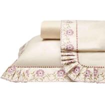 Conjunto De Lencol Casal Queen Size Chloe Bordado 100% Algodao