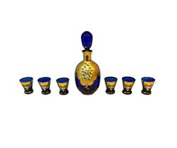 Conjunto de Licoreira com Seis Taças em Cristal Azul Conjunto de Licoreira com Seis Taças em Cristal Azul