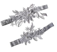 Conjunto de ligas de casamento Garter Oyabridal Floral Lace W010 Silver