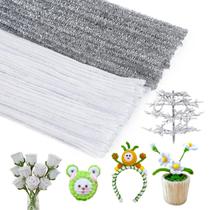 Conjunto de limpadores de cachimbo Iuuidu 200 unidades de caule de chenille branco e prata Conjunto de limpadores de cachimbo Iuuidu 200 unidades de caule de chenille branco e prata
