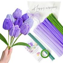 Conjunto de limpadores de cachimbos artesanais YYUENGTAK Violet Tulip Bouquet, 200 unidades Conjunto de limpadores de cachimbos artesanais YYUENGTAK Violet Tulip Bouquet, 200 unidades