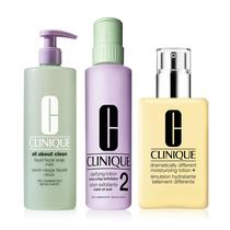 Conjunto de limpeza Clinique em 3 etapas para pele seca a mista Conjunto de limpeza Clinique em 3 etapas para pele seca a mista