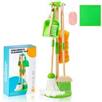 Conjunto de limpeza de brinquedos WHOHOLL Wooden Kids Broom Mop 8 peças de 3 a 5 anos