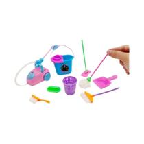 Conjunto De Limpeza Para Casa De Bonecas Em Miniatura 9 Peças: Mini Vassoura, Rodo E Ferramentas De