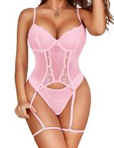 Conjunto de lingerie Avidlove Corset Teddy Pink Lace Floral Feminino Conjunto de lingerie Avidlove Corset Teddy Pink Lace Floral Feminino