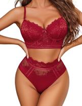 Conjunto de lingerie Avidlove, sutiã e calcinha de cintura alta, vinho tinto XXL Conjunto de lingerie Avidlove, sutiã e calcinha de cintura alta, vinho tinto XXL
