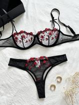 Conjunto de Lingerie Bordada Floral - 2 Peças - Sexy e Romântica