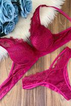 Conjunto de lingerie com a alça rendada na cor rosa desejo - MULTI MARCAS