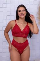 Conjunto de lingerie com bojo removível calcinha fio em rendada