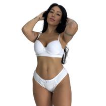 Conjunto de Lingerie com Bojo Tecido Canelado com Detalhe em Renda Nadia