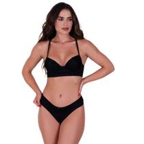 Conjunto de Lingerie com Bojo Tecido Canelado com Detalhe em Renda Nadia