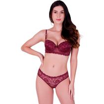 Conjunto de Lingerie com Bojo todo em Renda Transparente - Conjunto Line