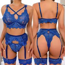 Conjunto de Lingerie com Decote em V e Cinta-Liga ElaShopp