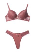 Conjunto de Lingerie Com Renda Feminino Sutiã Com Bojo Calcinha Tipo Fio Dental Tecido Duplo Detalhe Conjunto de Lingerie Com Renda Feminino Sutiã Com Bojo Calcinha Tipo Fio Dental Tecido Duplo Detalhe