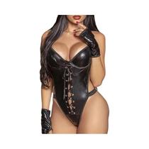 Conjunto De Lingerie Cosplay Em Couro Latex Com Decote Profundo E Costas Descobertas Para Mulheres