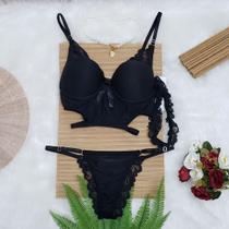 Conjunto de Lingerie Cropped de Luxo Rendado em Poliamida