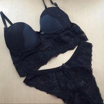 Conjunto de lingerie Cropped Luxo em Renda - Conjunto Crislene