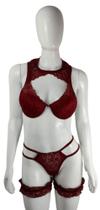 Conjunto de Lingerie de Renda Sexy + Um Par de Pernex (liga de perna) - Tamanho M