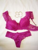 Conjunto de lingerie em renda Pink M Borboleta moda íntima