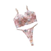 Conjunto de Lingerie Feminina Boho Floral - Sutiã e Calcinha Bordados