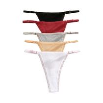 Conjunto De Lingerie Feminina De Algodão Com Tanga G-String Ajustável E Costas Em T, 5 Peças